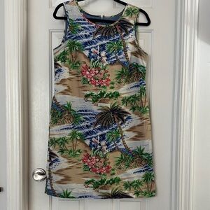 Talbots Hawaiian tropical print shift dress sleeveless 100% cotton 8P